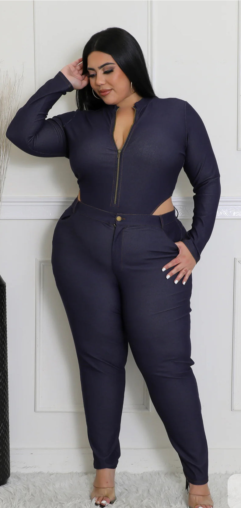 Plus piece soft denim set