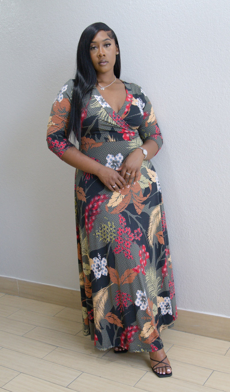 Floral Mid Sleeve Maxi Dress
